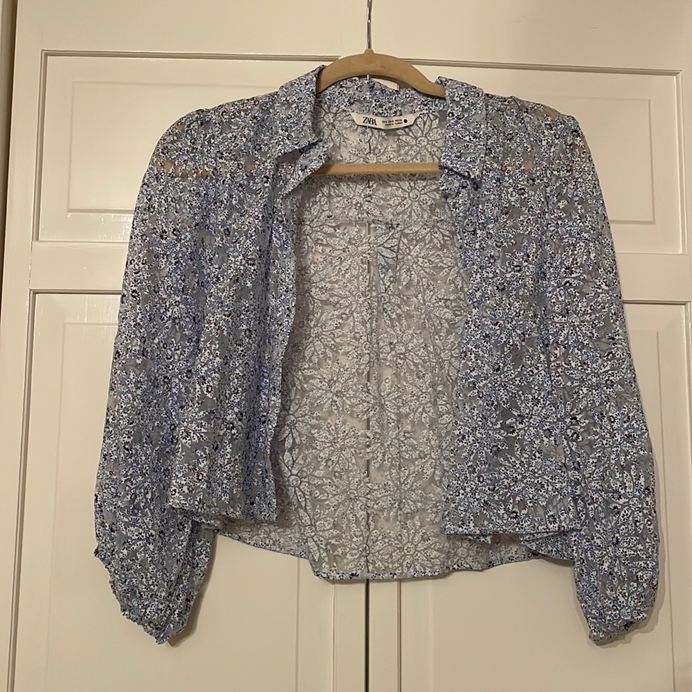 Zara floral printed sheer shirt